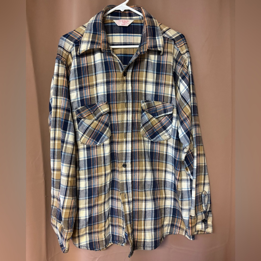 VTG Best Endorsed by Jim "Catfish" Hunter Plaid Flannel Button Down Shirt Sz XL